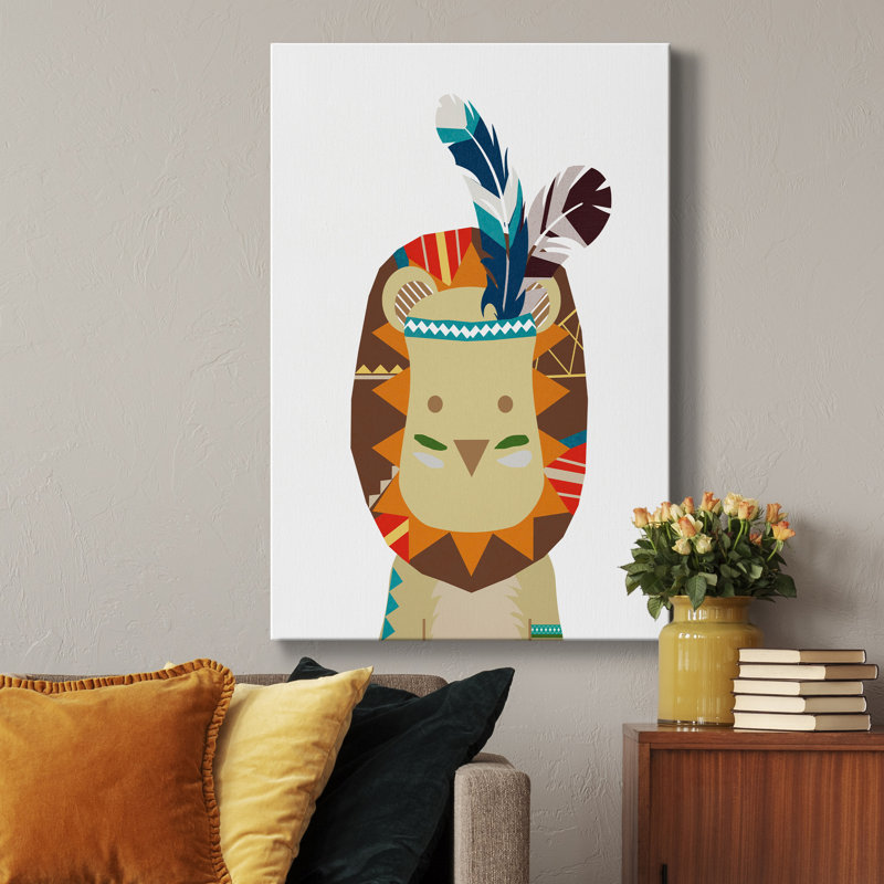 Boho lion - impression d'art graphique, H 60 po x l 40 po x P 1 po, Toile tendue, Pas de tapis