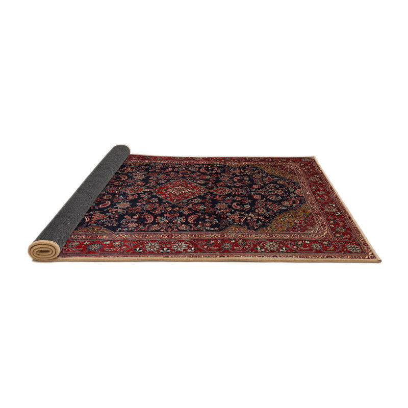 Tapis traditionnel rouge / crème / jaune Gallois, Rond 5 pi