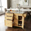 Îlot de cuisine intérieur en bambou avec plateau en acier inoxydable - Chariot mobile avec tiroirs, armoire et porte-serviettes pour la salle à manger et le bar