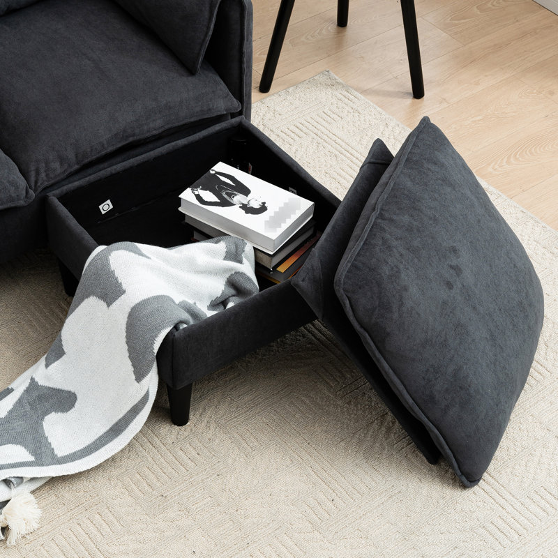 Salon convertible avec rangement et tissu gris en forme de L 3 pour la chambre, intriguant