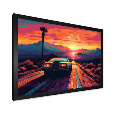 Chorio, voiture classique rétro orange et bleue sur toile