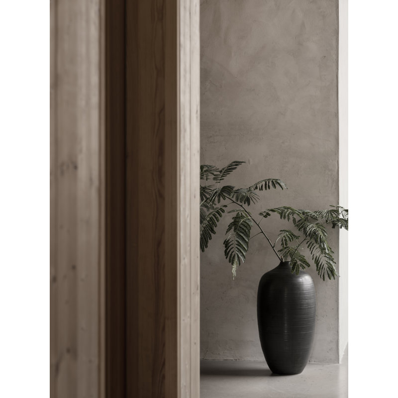 Black Ceramic Tulip-Shaped Floor Vase