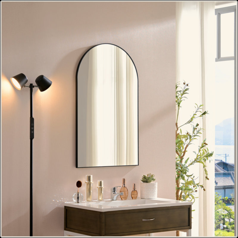Miroir mural, cadre en métal, miroir arqué, cadre en métal, miroir de coiffeuse rond