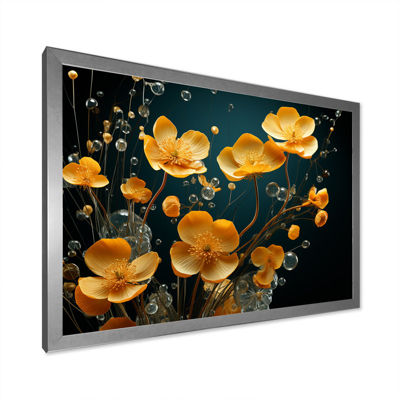 «Buttercups Collage Of Nature» sur toile, Silver Picture Framed, 16" H x 32" W