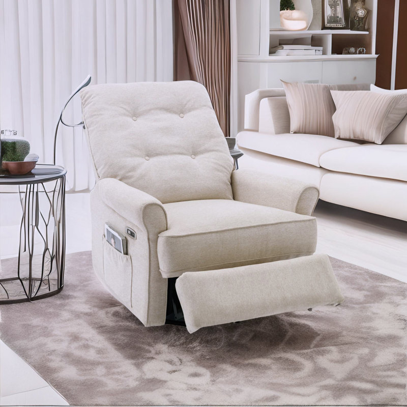 Fauteuil inclinable de salon, fauteuils inclinables et pivotants à 270 degrés, Mélange de lin crème