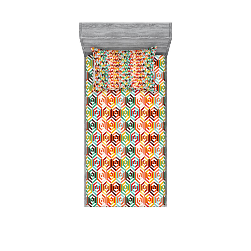 Microfiber Geometric Sheet Set, Twin Sheet Set with Fitted Sheet
