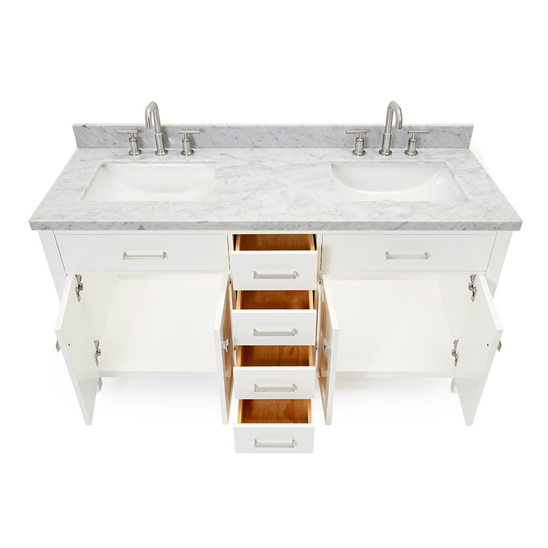 Abbate 60" Double Bathroom Vanity with Carrara White Marble Top, White