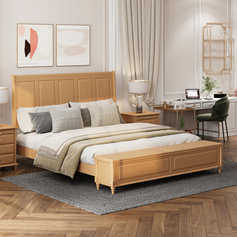 Lits King avec rangement, cadre en bois massif de style traîneau, chambre à coucher de style ferme