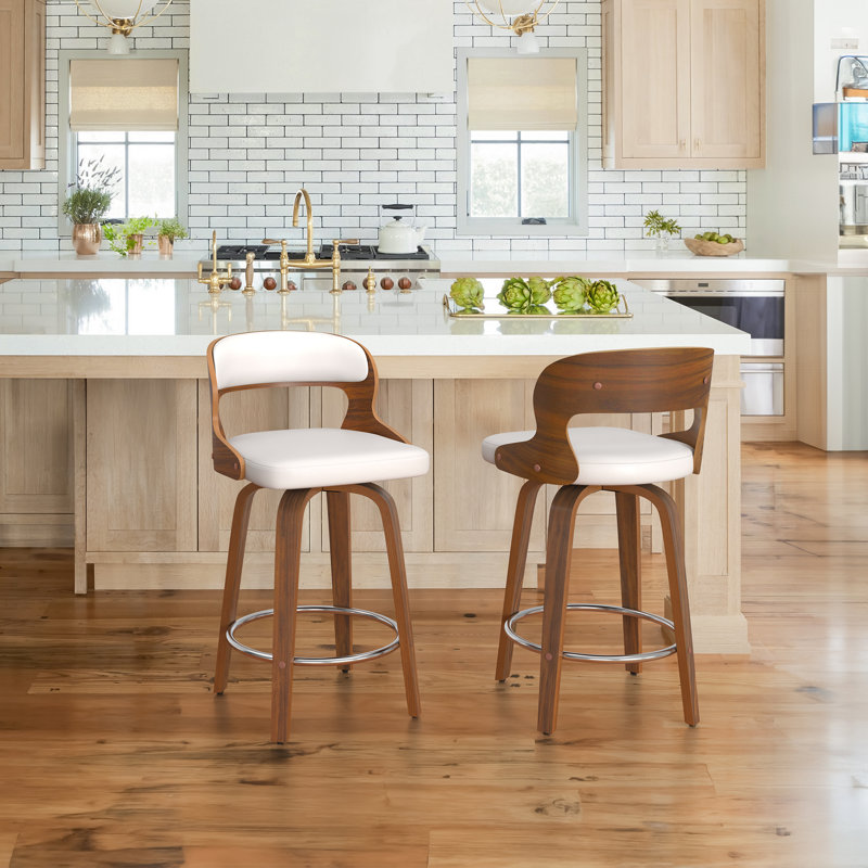 Carylon Swivel Upholstered Faux Leather Counter Stool, White