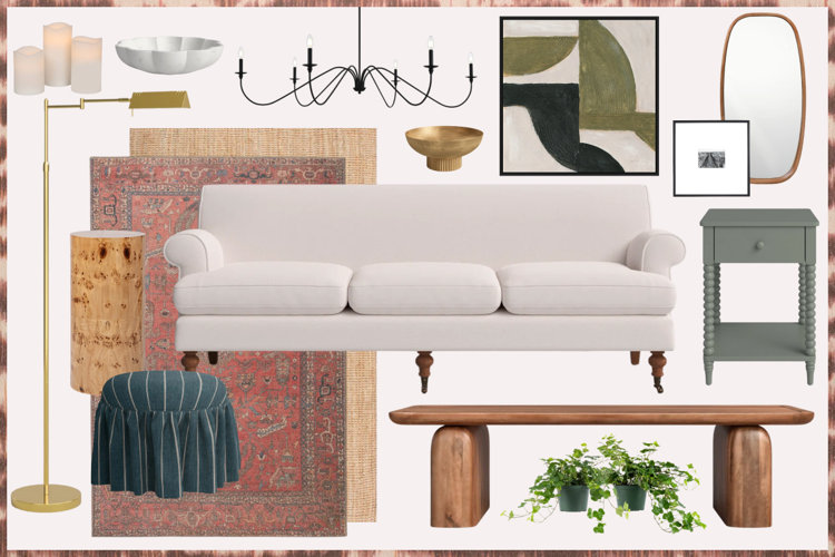 collage with vintage modern interior design furnishings and decor