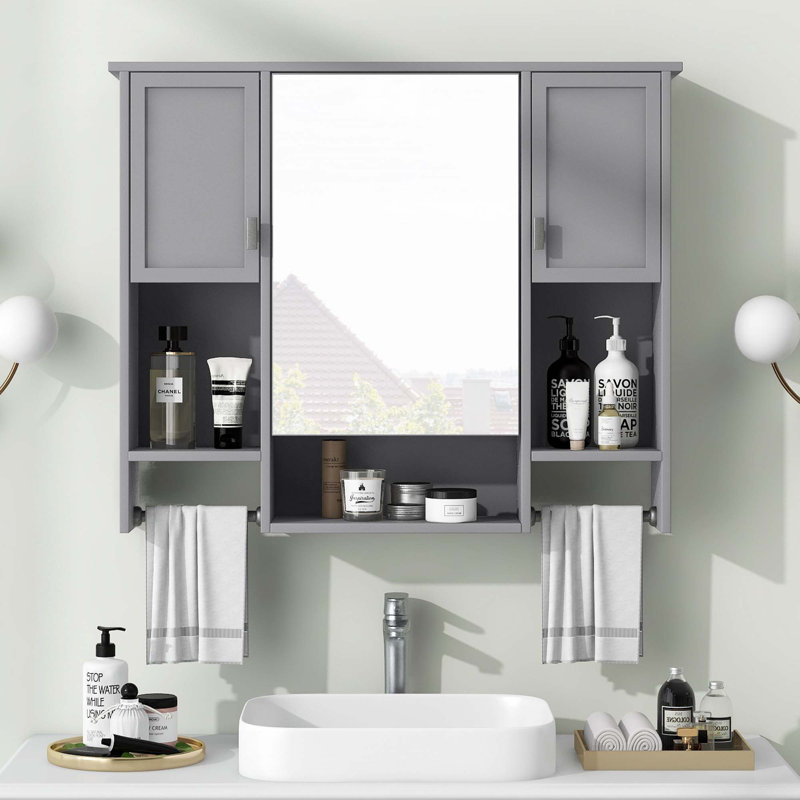 Armoire murale de salle de bain avec miroir, Gris