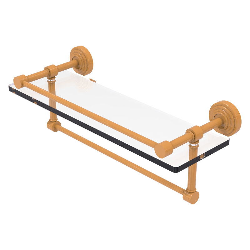 Tablette en verre avec barre à serviettes Gallery, H 5 po x l 16 po x P 5 po, Jaune doré