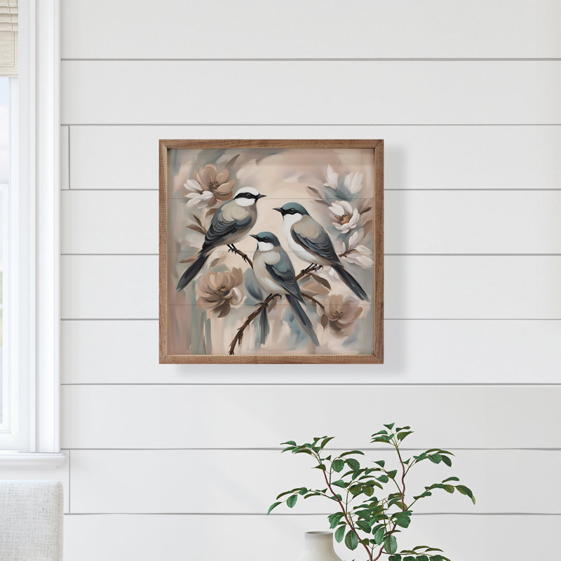 Three Birds On Floral Branch