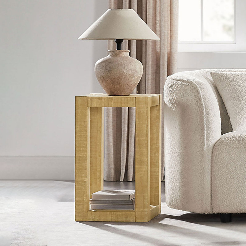 Table d'appoint de 14 pouces, table basse rectangulaire en panneau de fibres à densité moyenne pour le salon, la chambre à coucher, table de bout au design moderne pour appartement, couleur naturelle