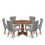 L'ensemble de table de salle à manger 7 pièces comprend une table de salle à manger et 6 chaises rembourrées en tissu de polyester rouge beige avec dossier capitonné, noyer antique-1825336716-1814925279-1825336717