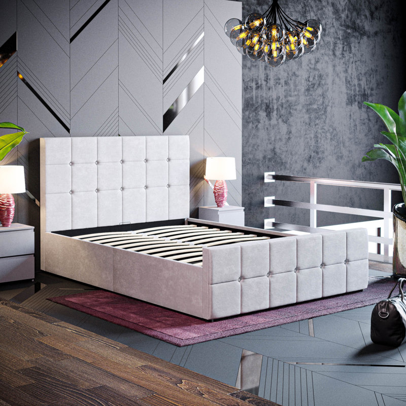 Connell Upholstered Ottoman Bed, UKFR Certified, Double (4'6), Crushed Velvet Champagne
