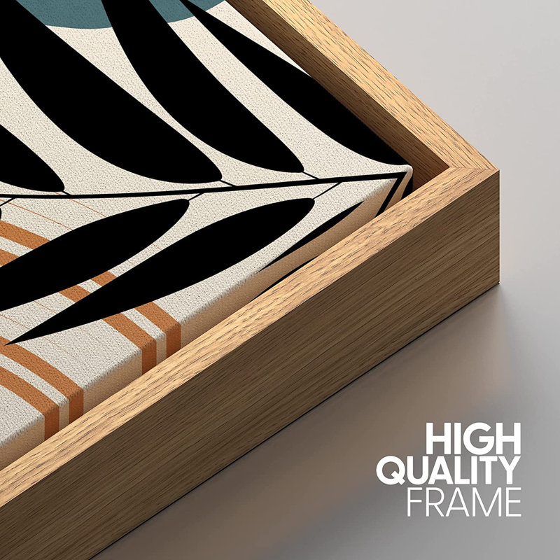 Geometric Jungle Leaf - 3 Piece Floater Frame Graphic Art Set on Canvas, Natural, 72" W x 36" H