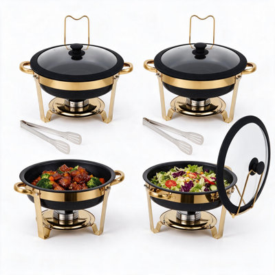 Chafing dish Black Gold 6QT pour buffet, ensemble de 4, revêtement Maifanite