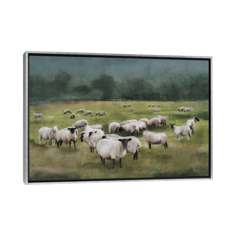 Moody Sheepscape, Toile argentée avec cadre flottant, Pas de tapis, H 32 po x l 48 po x P 1,5 po
