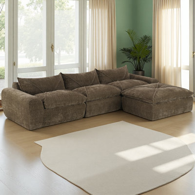 Canapé de 116 po entièrement compressé avec mousse haute densité, aucun assemblage requis, conception sans pieds sans cadre, dossier et coussin de siège intégrés, combinaison libre, chenille de particules