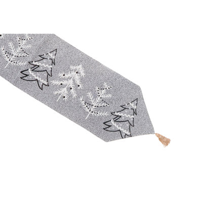 Christmas Tapestry Table Runner Gray Trees 54"
