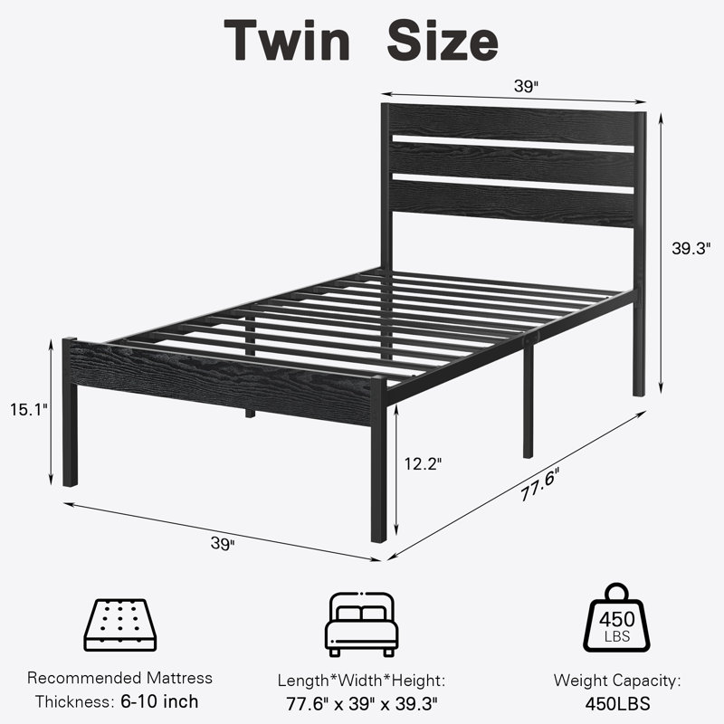 Alicia Steel Piece Bedroom Set, Black, Twin