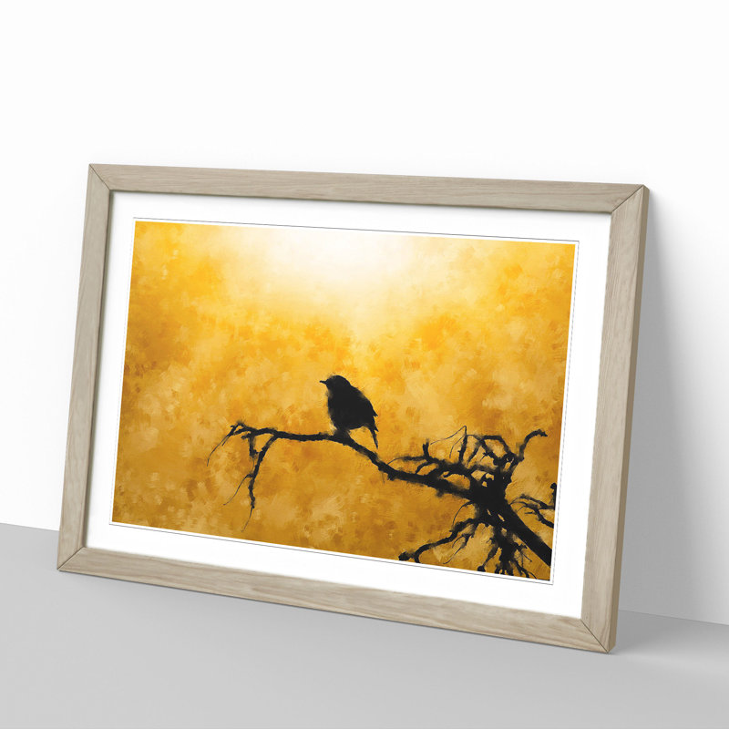 Bird at Sunset - Picture Frame Painting, Oak Framed, 27cm H x 36cm W x 2cm D
