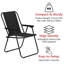 Chaise pliante noire pour l'extérieur, chaise de patio en filet avec accoudoirs, chaise de jardin légère et portative pour le camping, la piscine et la cour