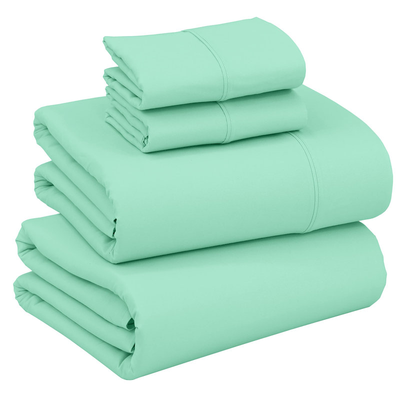 Ensembles de draps 100% microfibre brossée 4 pièces de draps de 16 po, Grand, Vert, Couleur unie