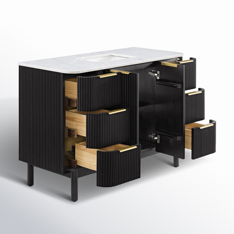 Kensington 48" Bathroom Vanity in Fluted Birch, Black Reeded Birch