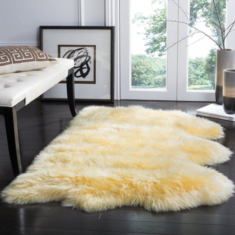Sheep Skin Natural Sheep Skin Made Within Acid Dying Sheep Skin Solid Color Rug, Rectangle 3' x 5'