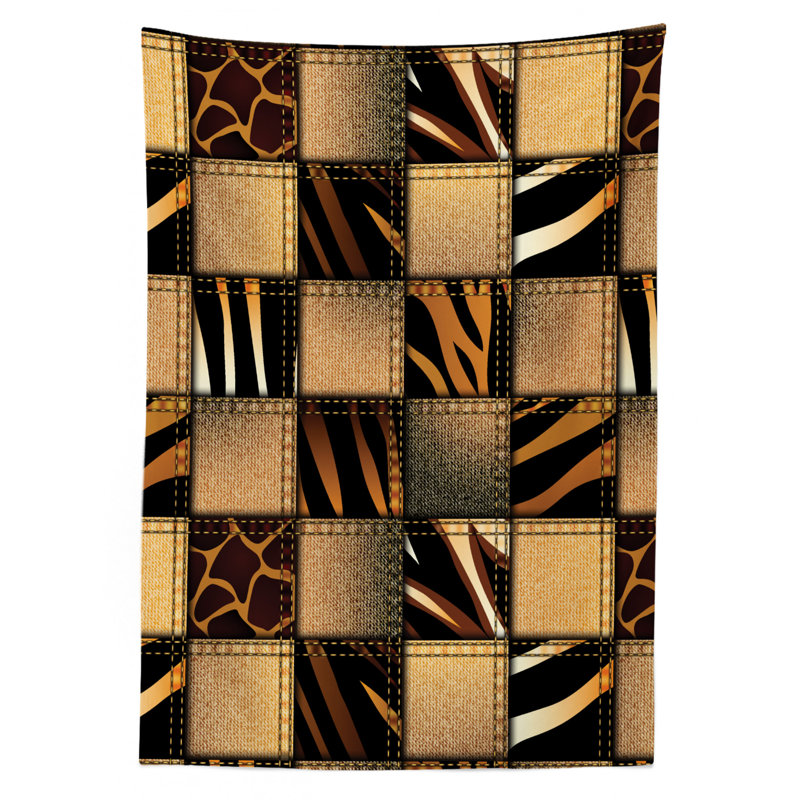 Ambesonne Safari Tablecloth, Jeans Denim Patchwork In Safari Style Wilderness Design Art Print, Rectangular Table Cover For Dining Room Kitchen Decor, 60" X 90", Brown And Black