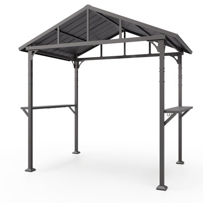 8’X 5’ Grill Gazebo,Modern Outdoor Hardtop BBQ  Gazebo With Bar Tops,Shelves Serving Tables And 6 Hooks,Backyard