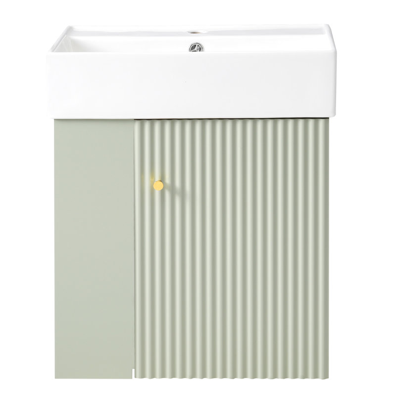 Stylish Bathroom Vanity With Ceramic Basin And Distinctive Door Pattern, Green