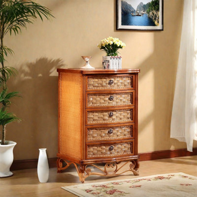 Storage Cabinet with Rattan-Woven Drawers