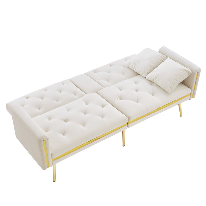 2 Seater Velvet Sofa Bed, White