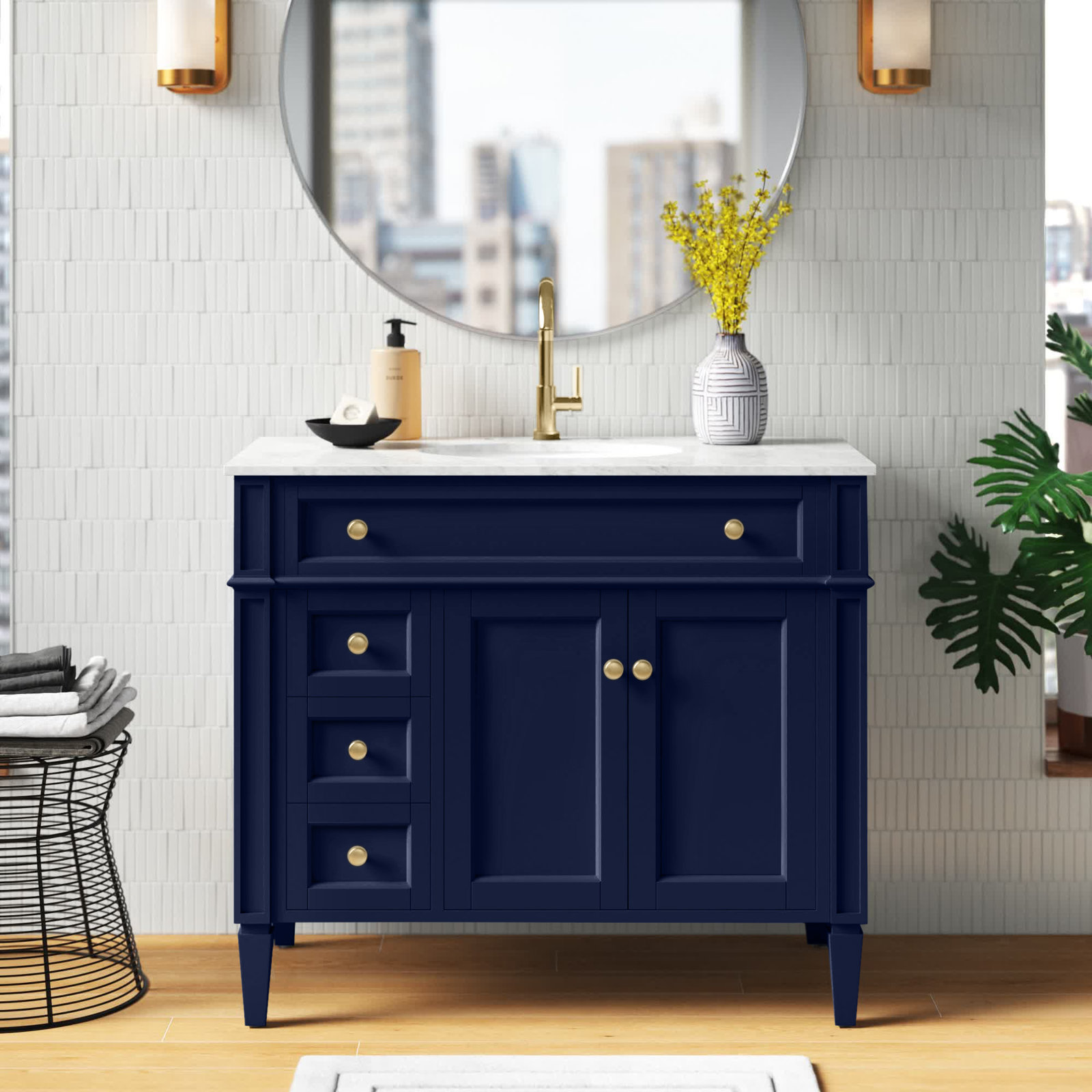 Rivers 40" Free-Standing Single Bathroom Vanity Set with Marble Vanity Top, Blue