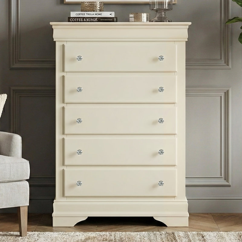Breitkoff 47.2" H Solid Wood Fully Assembled 5 Drawer Chest, Ivory