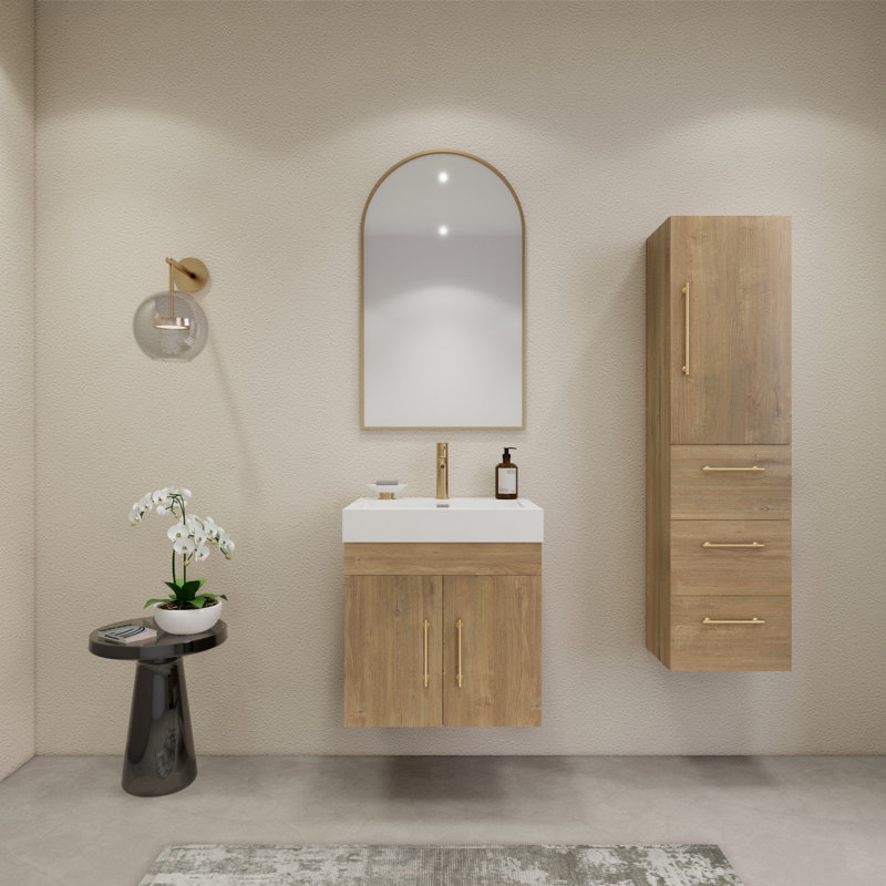 23.6" Wall-Mounted Single Bathroom Vanity Set, Oak