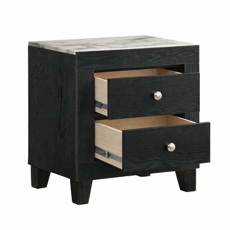 Ensemble de chambre pour grand lit, noir, blanc, bois chromé, ensemble de 3 pièces avec 2 tables de chevet, Grand lit