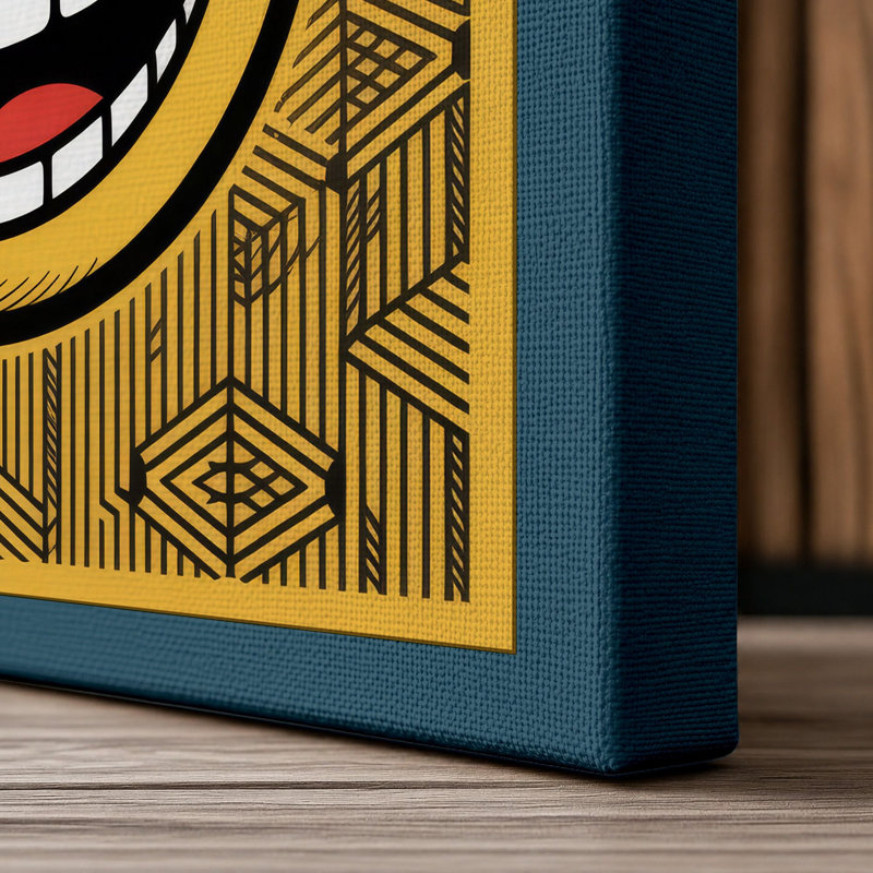 Grinning Face Retro - Wrapped Canvas, 18x12 - 45.7 x 30.5 cm, Teal Border
