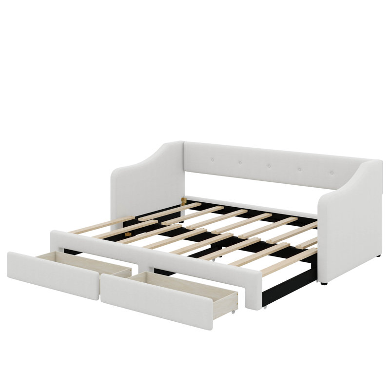 Lit de jour rembourré simple TG avec très grand lit avec tiroirs, Beige