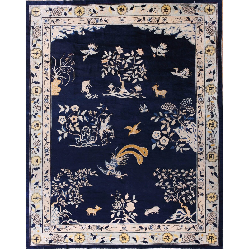 Hand Knotted Wool Area Rug in Blue