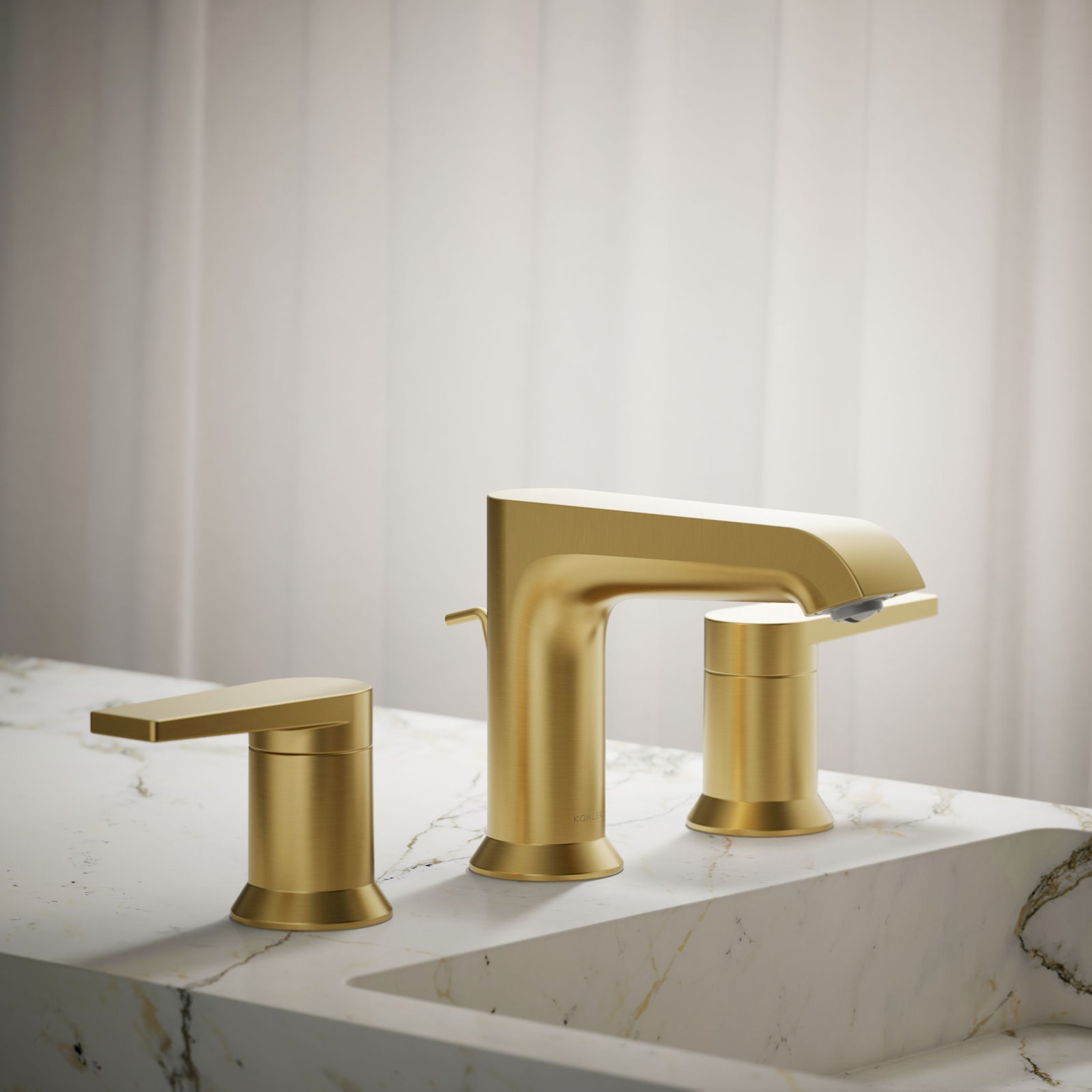 Hint Widespread Bathroom Faucet with Drain, Vibrant Brushed Moderne Brass