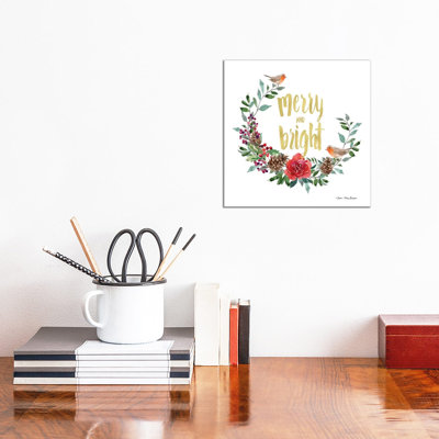 Merry And Bright Robin Wreath by Seven Trees Design - Gallery-Wrapped Canvas Giclée on Canvas