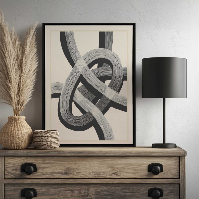 «Interwoven Lines Abstract Art 1» par Nadja, reproduction, L 18 po x H 24 po, Framed Print, Brown