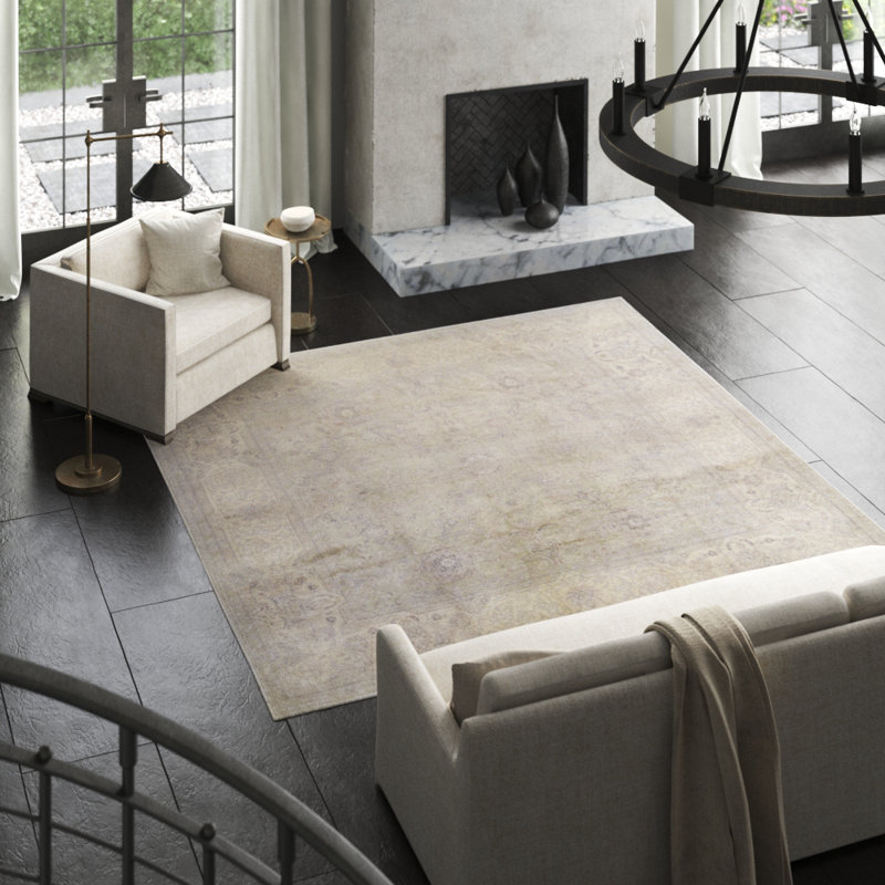 Sona Wool Oriental Area Rug in Gray/Ivory