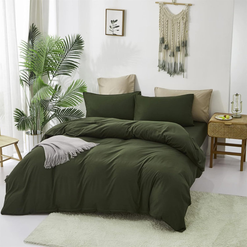 Ensemble d'édredon vert armée vert foncé, Full Comforter + 2 Standard Pillowcases, Green