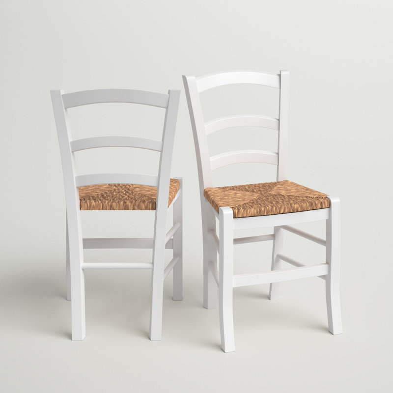 Carmelo Solid Beech Wood Dining Chairs With Rush Seat (set of 2), White