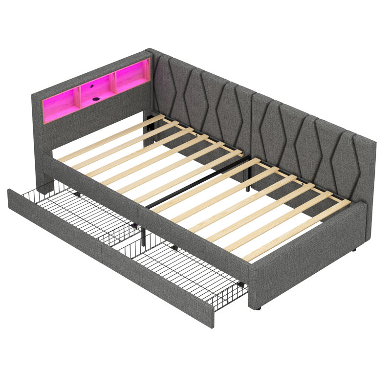 Upholstered Storage Bed, Grey